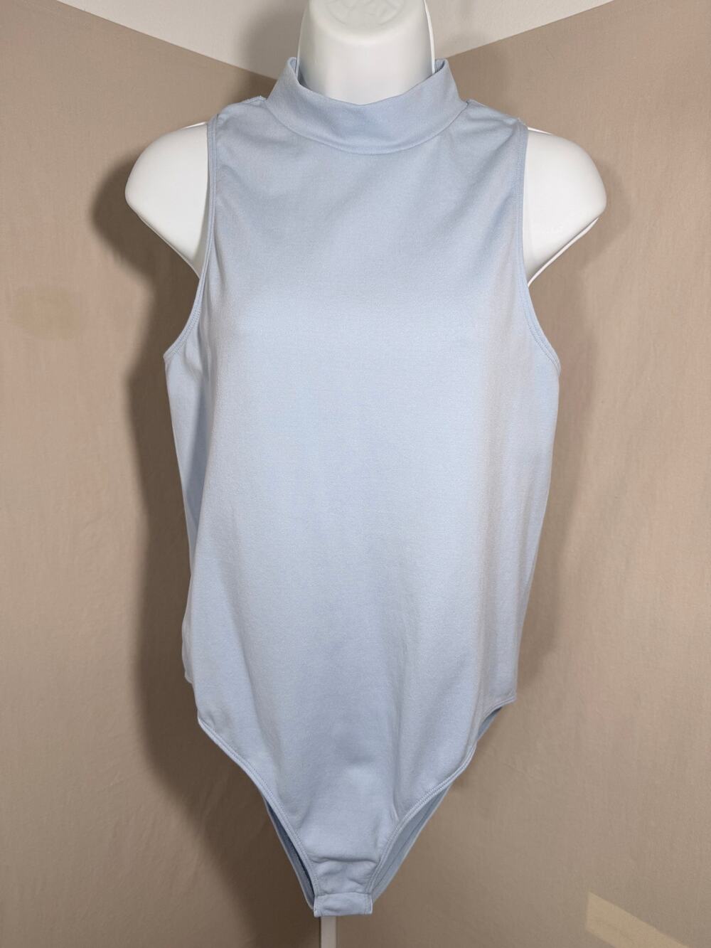 A New Day Light Blue Sleeveless Mock Neck Bodysuit L